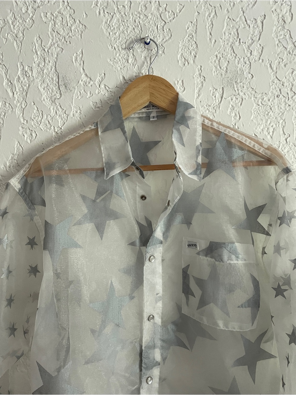 Guess Georges Marciano RARE Vintage 90s Sheer Western Pearl Snap Shirt - Picture 7 of 8